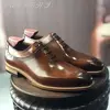 Couro vintage com renda Oxford sapatos para homens, bordado, costura, solas de couro, dedo do pé quadrado, confortável, artesanal