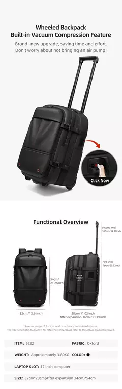 Carrinho de viagem compressão a vácuo mochilas de negócios bomba para homem mochila com rodas sobre rodas sacos de rolamento de bagagem para embarque - Wolf Magazine