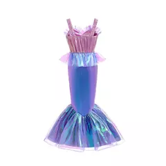 Meninas roxo-azul sereia ariel cosplay vestido de halloween vestido de festa de aniversário meninas praia vestido de férias - loja online