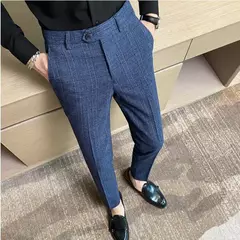 Imagem do Calça xadrez listrada masculina, calça justa, social, de negócios, casamento, noivo, nova moda, alta qualidade, 2024
