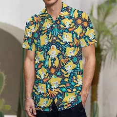 Camiseta havaiana masculina de manga curta, estampa de ovelha 3D, roupas de praia soltas, camisas grandes, verão na internet