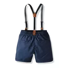 Baby Boys Gentleman Suit, roupas infantis, camisa listrada recém-nascida, shorts suspensório, roupa formal de aniversário, verão, 3-24 meses