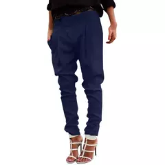 Mulheres chique moda escritório wear harem lápis calças 2023 novo elástico na cintura botão feminino calças casuais streetwear - loja online