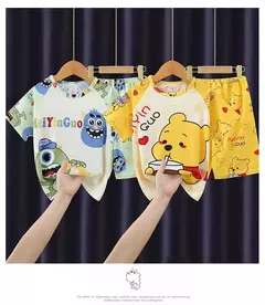 Imagem do Verão novas crianças pijamas de seda leite mangas curtas em torno do pescoço meninos meninas ar condicionado roupas para casa 8-18 polegadas