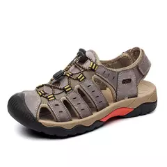 Novas sandálias masculinas de couro genuíno macio sandálias sapatos masculino