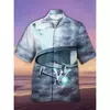 Camisas estampadas em 3D papagaio masculinas, camisas havaianas de praia, manga curta, moda casual, lapela de carreira