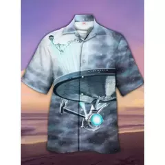 Camisas estampadas em 3D papagaio masculinas, camisas havaianas de praia, manga curta, moda casual, lapela de carreira