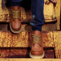 Botas de couro retrô masculina, bota alta de paraquedista, sapato curto de trabalho, estilo britânico, americano, primavera e outono - loja online