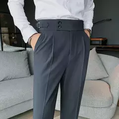 Homens estilo britânico ternos calças novo masculino sólido calças de cintura alta alta qualidade formal magro ajuste negócio casual terno calças - comprar online