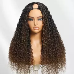 Unice cabelo cordão encaracolado v parte peruca ombre castanha marrom grampo de cabelo humano em vpart peruca mínima deixar fora atualização u parte peruca - comprar online