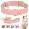 Coleira de cachorro acolchoada macia conjunto de coleira de couro pu para cães de estimação colar com corda de chumbo para caminhada ajustável para cães pequenos e médios pug
