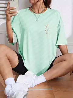 Lindos clusters de flores femininos estampa camisetas de algodão, tops casuais respiráveis macios de manga curta, roupas de rua soltas e confortáveis