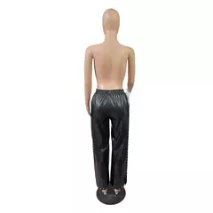 GLCMYAYA-calças femininas retas de perna larga de couro sintético, moda feminina de rua, PU com divisão lateral pérola, elegante e elegante, outono - loja online