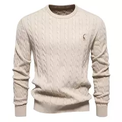 Imagem do AIOPESON-Suéteres masculinos de algodão bordados em girafa, pulôver com gola redonda, clássico estampado torção, malha masculina