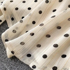 Blusa bege de bolinhas com decote e arco, elegante camisa de chiffon, manga comprida, solta, moda coreana, roupas femininas, tops, primavera, 2021 - Wolf Magazine