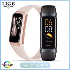 Relógio inteligente LIGE Amoled para homens e mulheres, frequência cardíaca e pressão arterial, pulseira inteligente à prova d'água, rastreador de fitness esportivo, 2024