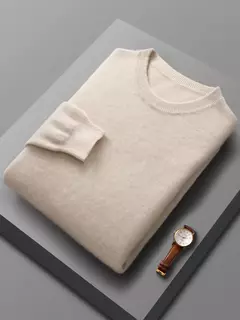 Pulôver de lã merino para homens, 100% lã pura, gola O, manga longa, malha de cashmere, roupas femininas, graça, primavera e outono - comprar online