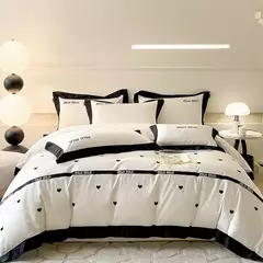 Imagem do Conjunto de quatro peças de algodão grampeado longo para mãe e bebê, lençóis bordados emendados, capas de colcha, cama de alta qualidade