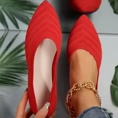 Imagem do Sapatos baixos de dedo apontado para mulheres, Cor sólida, Sapatos de malha, Mocassins casuais, Sapatilhas respiráveis