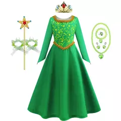 Fiona vestido de halloween shrek cosplay fantasia vestir-se verde princesa traje crianças elegante vestido crianças manga longa impressão vestidos - comprar online