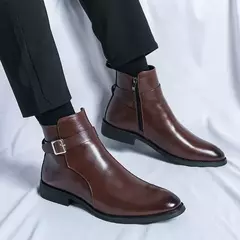 Botas altas de luxo masculinas, botas marrons de motocicleta, moda plataforma, botas masculinas, sapatos de couro casuais, alta qualidade na internet