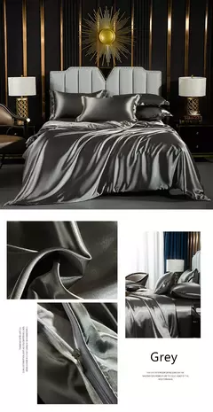 Cama de seda sólida com capa de edredão, lençol, folha plana, fronha, lençol de luxo, rei, rainha, duplo, Twin Size - loja online