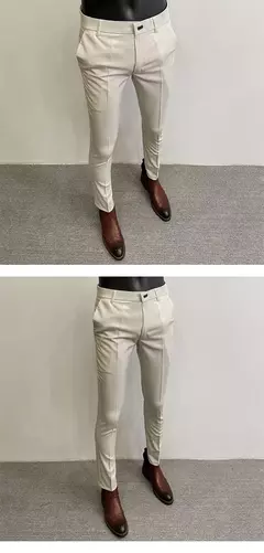 Calças justas de estiramento formal masculinas, calças casuais, roupa de cor sólida, calças de terno fashion - comprar online
