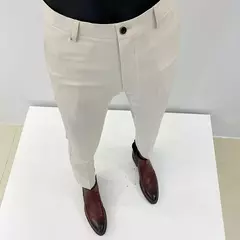Homens terno calças calças formais pantalone hombre estiramento fino cor sólida vestido casual calças de comprimento total moda novas roupas masculinas - comprar online