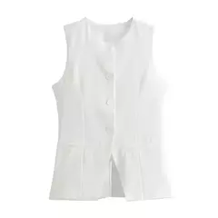 TRAF-Colete de botões sem mangas feminino, jaquetas de verão, colete rosa, streetwear, blusa de moda feminina, branco, 2022