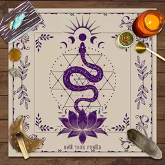 Toalha De Mesa De Tarô Com Seu Poder, Em Forma De Serpente, Estampa Floral e Vegetal, Toalha De Mesa Astrologia, Decoração De Altar, 1Pc