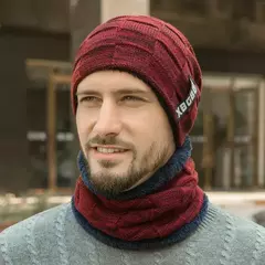 Gorro e cachecol forrado com lã masculina e feminina, chapéu grosso de malha quente, bonés masculinos, mais veludo, infantil, inverno - Wolf Magazine