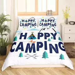 Conjunto de capa de edredão para menino e adolescentes, tampa de cama, tampa de cama, praia, estilo férias, camping feliz, rei, verão na internet