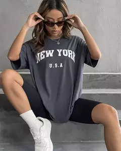 Blessyuki-Camisetas femininas estampadas com carta nova-iorquina, camisetas básicas com decote em O, streetwear retrô casual, tops harajuku para senhoras, plus size, verão