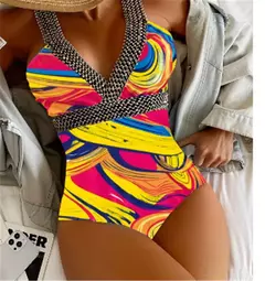 Vigoashely-maiô de uma peça para mulheres, impressão sexy, push up, monokini, sem encosto, oco, verão, 2021 - Wolf Magazine
