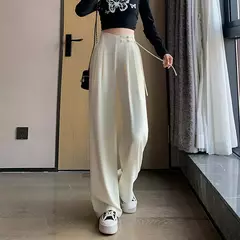 Calça cheia de pernas largas feminina, cintura alta, terno de botões, elegante, minimalismo, reta, calça larga, feminina, primavera, verão, novo, 2022 - comprar online