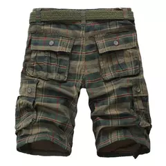 Shorts de praia xadrez casual masculino, calça curta militar, bermuda masculina, macacão de carga, sem cinto, moda, verão, 2024 - Wolf Magazine