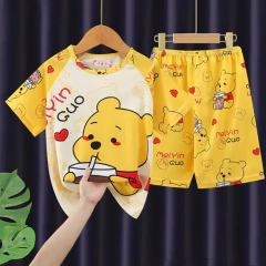 Imagem do Verão novas crianças pijamas de seda leite mangas curtas em torno do pescoço meninos meninas ar condicionado roupas para casa 8-18 polegadas