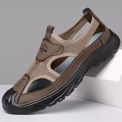 Sandálias Baotou respiráveis masculinas, sapatos de malha oca, leves, antiderrapantes, esportes casuais, ao ar livre, praia, verão - Wolf Magazine