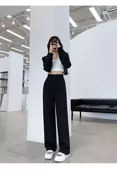 Calça feminina de cintura alta até o chão, branca, solta, perna larga, feminina de escritório, reta, roupas longas, senhoras, outono, inverno - loja online