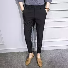 Xadrez masculino anti-rugas calças cortadas, roupas de grife casual, terno masculino reto, verão, fino, barato, designer, cheque, 9 - comprar online