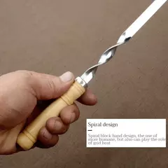 Espetos de churrasco de aço inoxidável alça longa 55cm alça de churrasco de madeira grande vara plana ao ar livre piquenique ferramentas de churrasco na internet