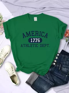 América 1776 Athletic Dept Letter T-Shirt Feminino Esporte Casual Top Colheita Cool Hip Hop T Shirt Macio Respirável T Shirt Mulheres - comprar online