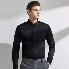 Camisa elástica de manga comprida masculina, camisa gola alta, sem engomar, vestido de negócios, traje profissional de trabalho - comprar online