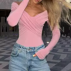 Camisas de ombro feminino, camisas curtas, frente cruzado, manga comprida, tops slim fit, roupas femininas, clubwear, streetwear feminino, moda - Wolf Magazine