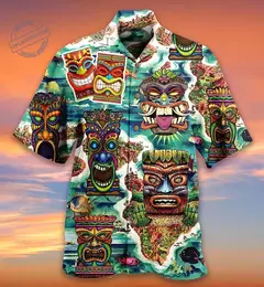Camisas Tiki de mangas curtas masculinas, estampa 3D, tendência legal da moda, tops havaianos para festas na praia, tops soltos e respiráveis, 2024 na internet