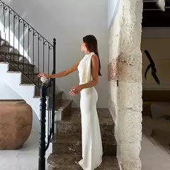 Justmery-vestido de noite sexy para as mulheres, cor sólida, sem mangas, colar redondo, slim fit, roupas de verão - comprar online