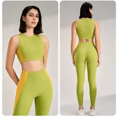 Roupas coloridas de secagem rápida para mulheres, roupa de treino de ginástica, camiseta recolhida, calças apertadas para levantar o quadril - loja online