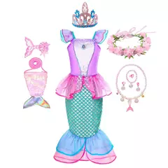 Meninas roxo-azul sereia ariel cosplay vestido de halloween vestido de festa de aniversário meninas praia vestido de férias - loja online