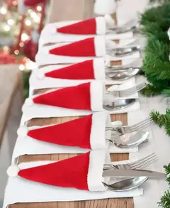 Imagem do Feliz natal decoração 2023 natal talheres saco titular chapéu de natal garfo faca saco ornamento decoração de natal