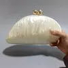 Oval Irregular Pérola Acrílico Box Evening Bag, Senhoras Designer De Luxo Bolsas, Festa De Casamento, Handmade Bolsas, Branco, Novo